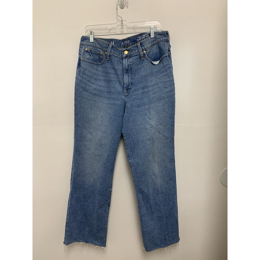 J. Crew Women's Medium Blue Wide Leg Jeans - Raw Hem Sz 14